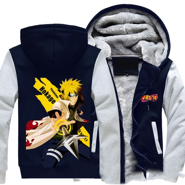 

dropshiping naruto winter hoodie jacket wool liner fleece thick zipper pocket for men's sweatshirt coat, Black