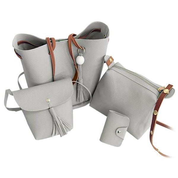 

4pcs/set tassel bucket shoulder handbags clutch messenger bag for women pu leather card holder purse crossbody bags bolsas mujer