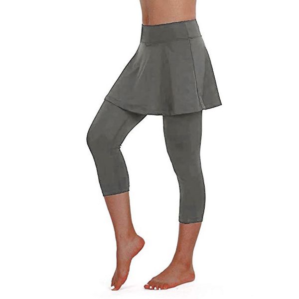 

women yoga pants female high waist training skirt leggings solid tennis pants sports fitness elastic cropped culottes, White;red