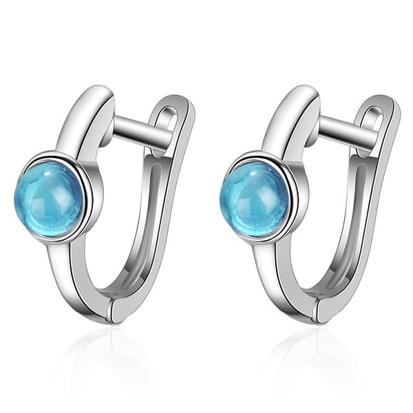 

korean small blue crystal round 925 sterling silver hoop earrings for women charms trendy fashion glitter jewelry gifts, Golden;silver