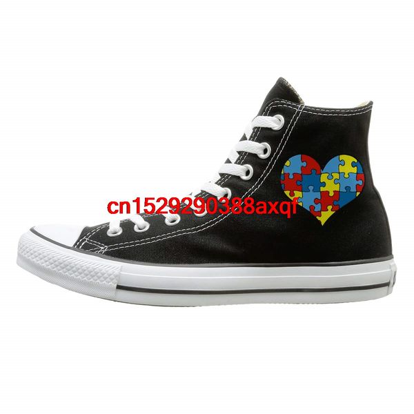 

custom high lace up canvas shoe,autism awareness heart canvas sneaker for men women, Black