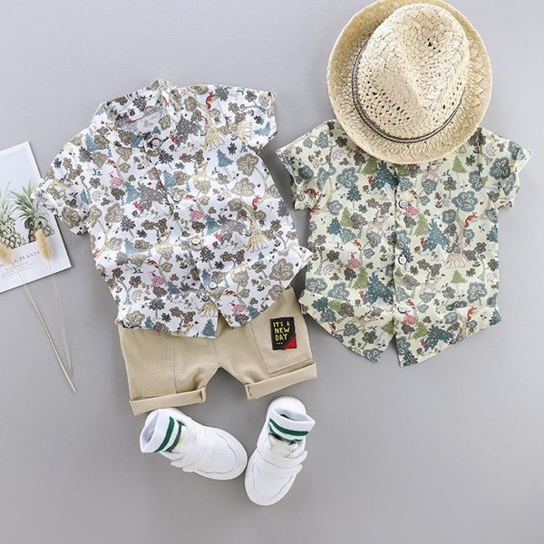 

toddler kids baby boys 2020 new cartoon floral gentleman shirt shorts outfits set short sleeve fashion baby outfits, White