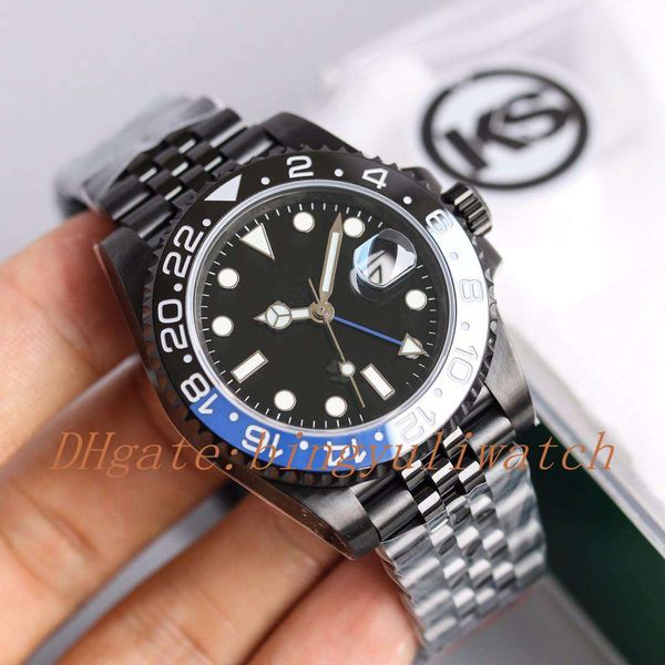 

2 styles 2019 basel world gmt ii ksf luxury all black 40mm eta 2836 automatic machinery ceramic bezel mens watches gmt work wristwatches, Slivery;brown