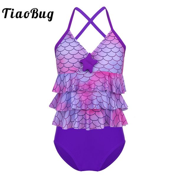 

tiaobug kids teens tankini mermaid scales printed starfish bikini girls swimsuit bathing suit set ruffles shorts bikini set