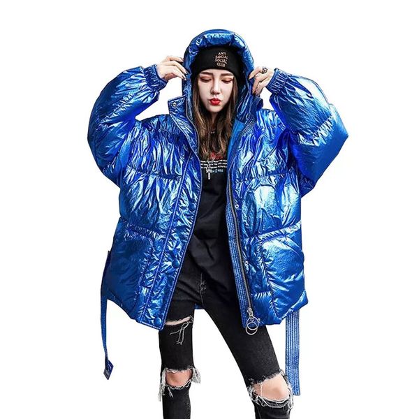 

новая зимняя куртка женщин streetwear глянцевая мода плюс размер пуховик сгущает сыпучий капюшон негабаритных теплого хлопка parka пальто 12, Black