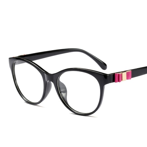 

fashion new transparent flat mirror for women cute delicate bow resin frame glasses vibrant cat eye ladies flat glasses c138, White;black