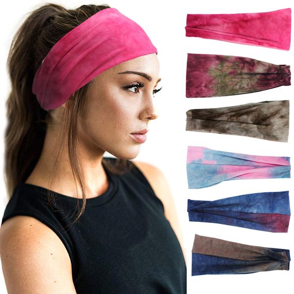 das mulheres Tie Dye Elastic Headband Verão Sports algodão macio estiramento Turban com alça para meninas Bandas Plano cabelo acessórios