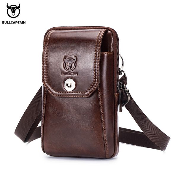 

bullcaptain men's waist bag can be used for 5.5-inch mobile phone bags shoulder belt bages leather bag's can be hung on pants