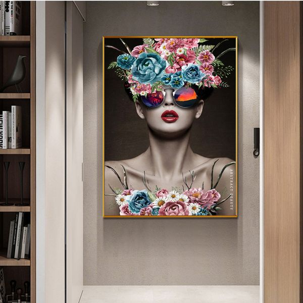 

современная девушка со стеклянными цветами главная wall art decor ручная роспись hd печать маслом на холсте wall art canvas pictures 190908