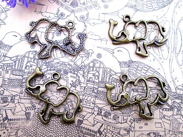 

45pcs elephant charms--antiqued vintage bronze elephant charms / pendants 31x24mm, Bronze;silver