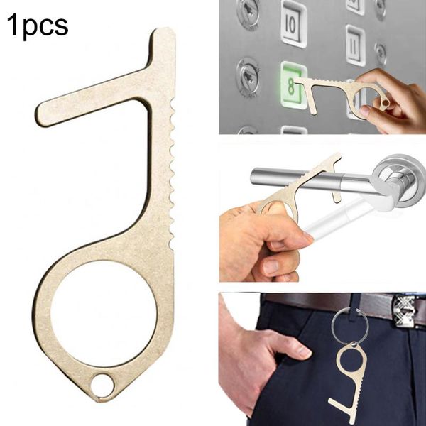 

in stock 1pcs non-contact elevator button key carabiner handheld daily carry keychain tool auto door opener stylus keychain tool, Silver