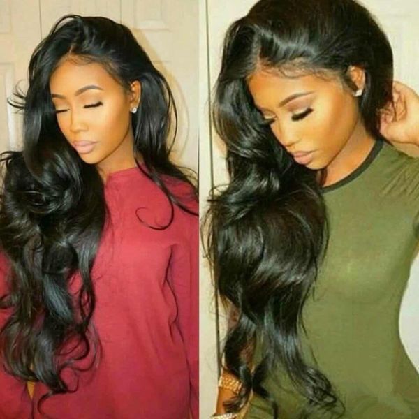 

Soft 180% Density Black Long Body Wave Wig Glueless High Temperature Fiber Hair Synthetic Lace Front Wigs Natural Hairline Fashion Women