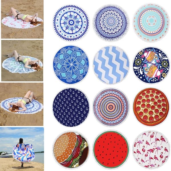 

new microfiber blanke round beach towel with tassel 150*150cm summer polyester printed bath towels swimming sunbath yoga matstowel 4823