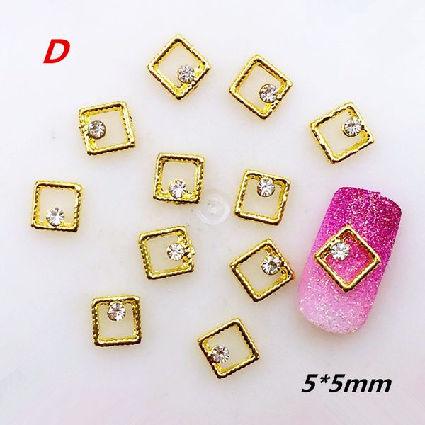 

10pcs/pack japan alloy nail art 3d gold silver square with rhinestone metal accessories for ptherapy nail sticker diy, Silver;gold