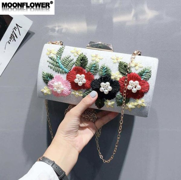 

outlet brand women handbag sweet embroidery holding dinner bag 3d flower pearl hard box chain bag frosted shiny horizontal square holding