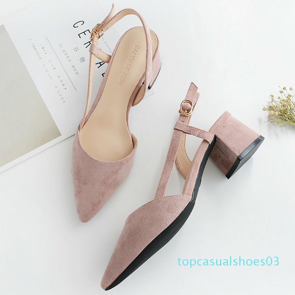 

2020 square high heels shoes woman slip on slingbacks faux suede leather brand wedding shoes office ladies dress sandals t03, Black