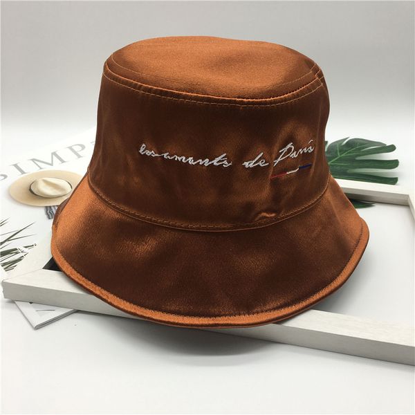 

soft sister satin fisherman hat female xia han version of literature and art 100 sunshade letter embroidered sunshade cap