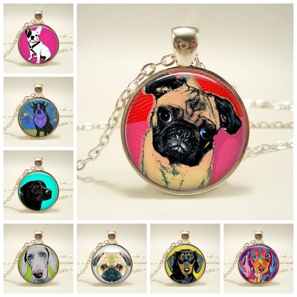 

wholesale , glass cabochon, pendant, necklace for lovers bulldog, jewelry, dog pendant, handmade, massive necklace, animal jewelry, Silver