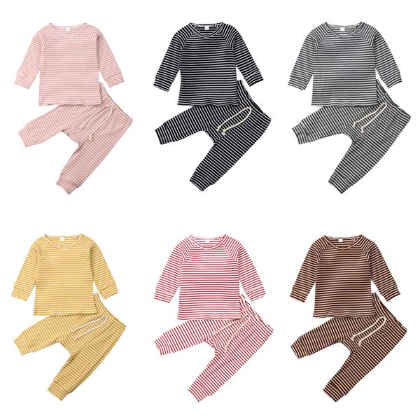 

0-24m newborn kids baby boy girl clothes set soft cotton stripe pants cute lovely sweet pajamas set sleepwear outfits, White