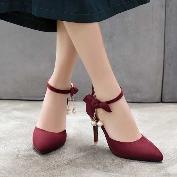 

2019 women pumps fashion women shoes party wedding super square high heel pointed toe red wine ladies pumps size 33-43, Black