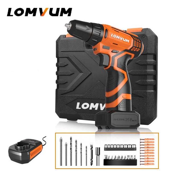 

lomvum new 12/16/25v electric drill hammer cordless drills lithium-ion battery screw rotary tool mini magnetic drilling driving