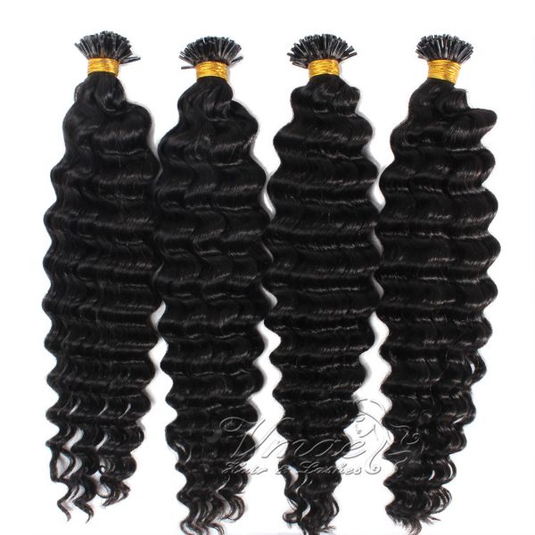 

vmae indian malaysian 1g strand 100g single natural color pre bonded keratin stick deep wave i tip virgin human hair extension, Black