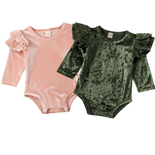 

0-18Months Autumn Newborn Baby GirlS Long Sleeve Solid color Bodysuit velvet
