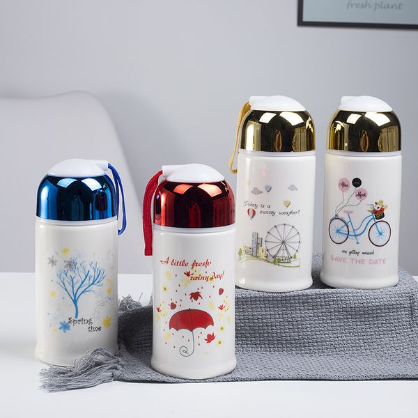 

cartoon style water bottle unicorn pattern ceramic cup with cover red blue lid bottles selling 4 2bea l1
