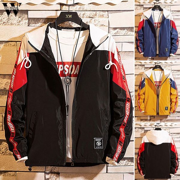 

womail куртка мужчин новый стиль осень зима мода письмо printed лоскутная zipper толстовки куртки вскользь top куртки пальто 2019, Black;brown