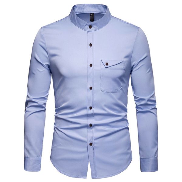 

men fashion shirt streetwear social long sleeve male solid color casual slim fit clothing comfortable dress shirt man, White;black