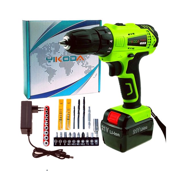 

бесплатная доставка беспроводная дрель 21 в беспроводная отвертка аккумуляторная электрическая дрель одна литиевая батарея коробка плюс аксе