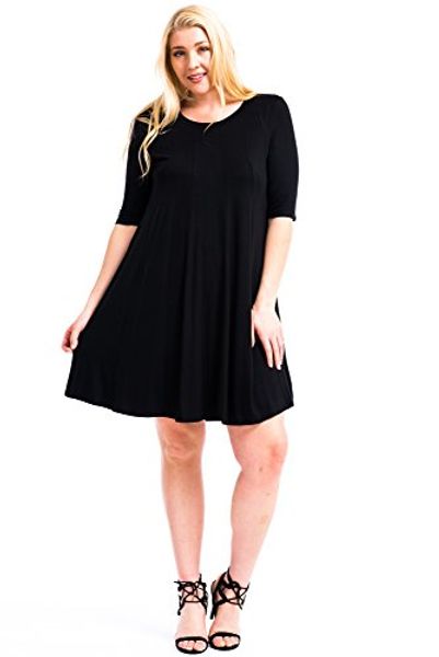 

modern kiwi women's plus size long sleeve flowy midi dress, Black;gray