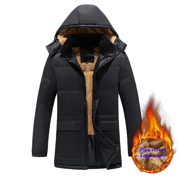 

winter warm cotton coat internal velvet trench coat for men thickened overcoat long hooded overcoat jackets for men windbreake, Tan;black