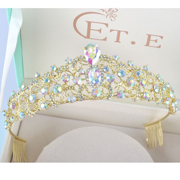 

luxury baroque gold crystal crown tiaras for bridal wedding party women ab rhinestone girls tiaras bride headdress hair jewelry, Golden;white
