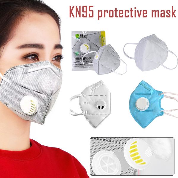 

n95 kn95 mask with valve folding ffp2 mask filter respirato dustproof anti pm2.5 dhl single pack for retai