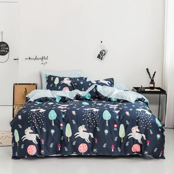 2019 100 Cotton Cartoon Unicorn Print Bedspreads For Teen Girls