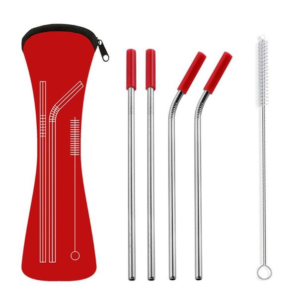 

reusable stainless steel drinking metal straw bent straight colorful straws tubes portable straws kit straw bone bag set