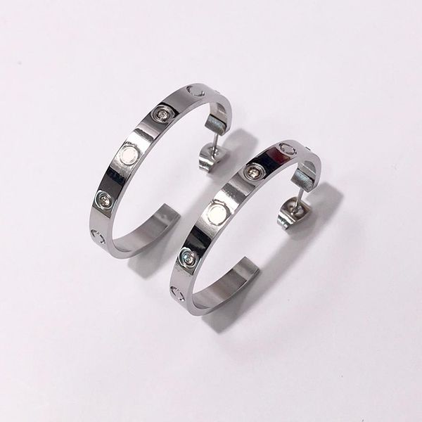 

stainless steel loves jewelry men and women earrings fashion beautiful crystal smooth c-shaped titanium steel earrings, Golden;silver