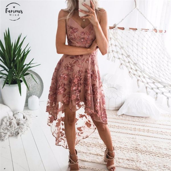 

women fashion lace dress irregular pink summer vestidos de fiesta dress floral print party beach dress, Black;gray