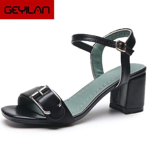 

brand 2019 pu leather fashion square heel shoes summer women sandals w110 t200327, Black