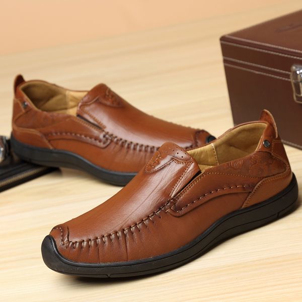 

2019 men cow leather shoes brand mens fashion shoes men casual flats genuine leather loafers business formal boat, Black