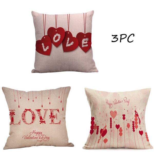 

3pcs pillow cover happy valentine pillow cases 2019 new arrival love printing linen sofa cushion cover home decor case