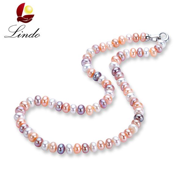 

promotion 100% real freshwater pearl necklace elegant pearl jewelry for women 8-9mm pearl white/pink/purple/multi color collier t190626, Silver