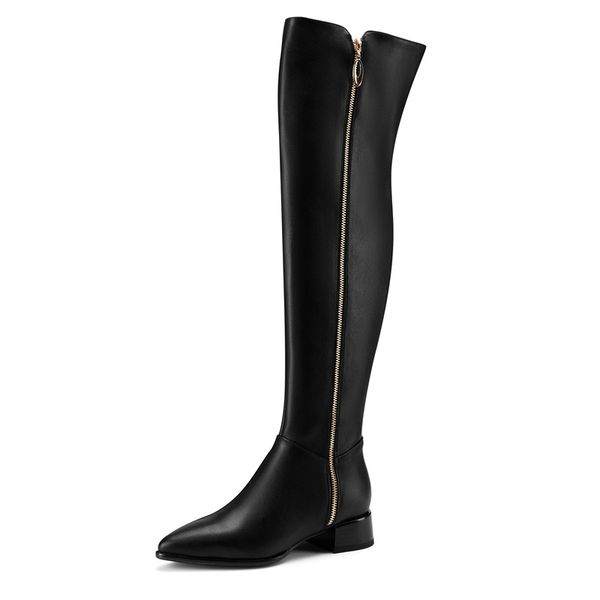 

2020 new autumn winter women boots shoes genuine leather and patent leather women black over the knee high boots big size 34-43