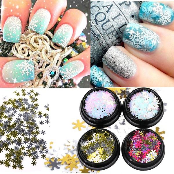 

4 boxes snowflake sequins nail art decoration glitter set sparkly nail art decoration design decal manicure accessoires x#2, Silver;gold