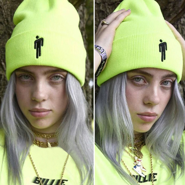 

new embroidery billie eilish beanie hat women men knitted warm winter hats for women men solid hip-hop casual cuffed autumn hat