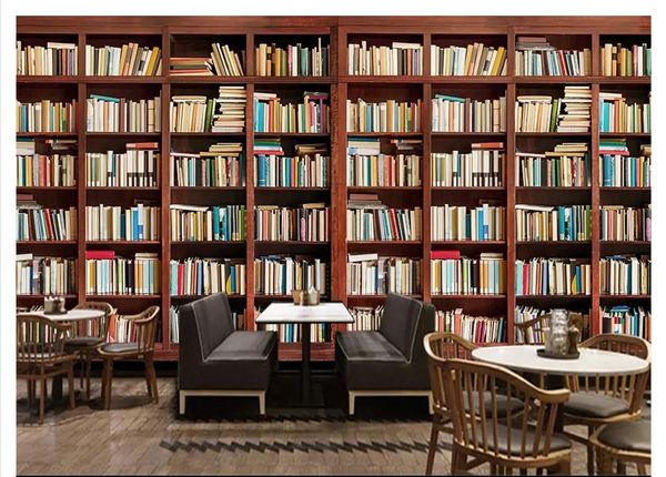 

papel de parede custom 3d silk p mural wall paper 3d bookshelf bookcase wall sticker background wallpaper for walls 3d