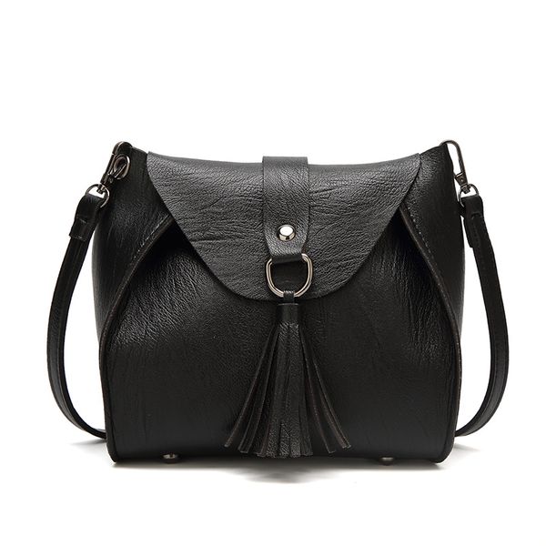 

leather women messenger bag casual women's shoulder crossbody bag female handbag black bolsa feminina girl tassel