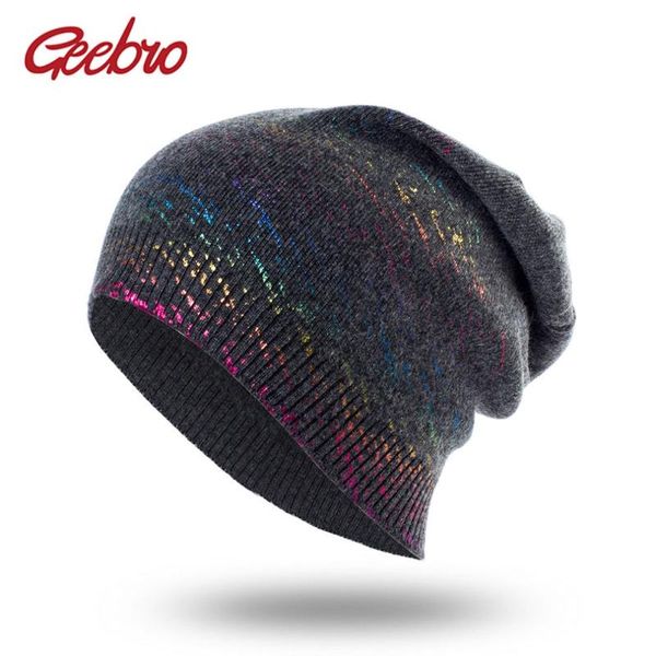 

geebro new women's bronzing cashmere beanies hat casual spring wool knitted hats ladies metal multicolor beanie cap dq416b, Blue;gray