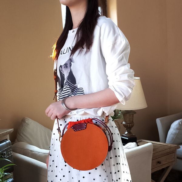 

круглая женская сумка винтажная кожаная женская сумка одно плечо messenger college little fresh